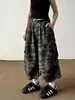Calça Jeans de Trabalho Cropped Estilo Retrô Americano para Mulheres, Primavera e Outono Cintura Alta Solta Design Camuflado Shorts de Perna Larga para Verão