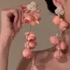 Pendientes de Borlas con Flores Rosa Súper Hada, Atmósfera de Primavera y Verano, Moda Dulce de Nicho, Pendientes Exagerados para Mujer