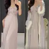 Bata de Pijama de Terciopelo de Isla para Mujer, Nueva Colección Otoño e Invierno Transfronteriza, Camisola Sexy de Encaje de Alta Gama, Bata de Noche de Seda Helada, Ropa de Casa