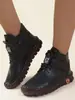 TEMU Transfronterizo Nuevo Invierno Talla Grande Comercio Exterior Zapatos de Mujer con Cordones Punta Redonda Velcro Felpa Cálido Interior Botines Mujer