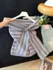 Elegante top de punto a rayas sin hombros estilo coreano para mujer, nuevo modelo de verano, puro y seductor, sin mangas, top adelgazante