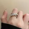 Anillo de Cruz de Perlas Estilo Francés para Mujer, Anillo Abierto Apilable para Dedo Índice Estilo Francés, Diseño de Nicho, Lujo Ligero, Anillo con Sensación de Alta Gama