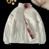 Chaqueta de algodón con estampado de cuadros y retazos, cuello alto para hombre, marca de moda de invierno, corte holgado y limpio de alta gama, abrigo de algodón engrosado y cálido