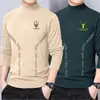 Ropa interior térmica con forro de terciopelo, engrosada y cálida, camiseta base para hombre con cuello semi-alto, camiseta de manga larga de color liso, top de otoño