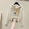 Suéter com Capuz Espesso Forrado com Lã Feminino Outono e Inverno 2024 Novo Inverno Pequeno Dopamina Wear Moletom Top