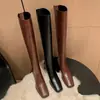 Botas por encima de la rodilla para mujer tacón alto otoño e invierno 2023 Nueva Moda punta cuadrada tacón grueso botas de caña alta Botas de jinete botas altas para chica popular
