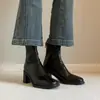 Botas ankle boot minimalistas de salto alto para mulheres, versáteis retrô, saltos grossos silenciosos, confortáveis para o trajeto, botas afinadoras para mulheres