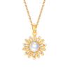 Traje de perla de margarita de plata de ley S925 aretes de botón de girasol nuevos y frescos cadena para la clavícula de temperamento de nicho simple de lujo ligero