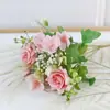 Ramo de Flores Artificiales de Seda Rosa Estilo Óleo, Decoración de Sala de Estar, Decoración de Boda, Arreglo Floral Pastoral, Fabricante Mayorista de Arreglos Florales