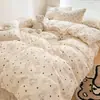 Conjunto de quatro peças de algodão puro Classe A para dormir sem roupa, estilo ins, algodão fresco lavado, conjunto de três peças para dormitório com lençol de elástico