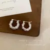 Brincos Argola C Dupla Camada Prata Quebrada Brilhante para Mulheres, Luxo Acessível, Brincos Elegantes de Alta Qualidade, Brincos Versáteis para o Dia a Dia