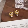 Pendientes de Botón de Fuegos Artificiales Chapados en Oro Real de 18 Quilates con Circonita Cúbica Europea y Americana Resina Aguja de Plata Pendientes de Moda de Gama Alta para Mujer
