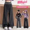 Pantalones anchos de rayas para niñas, pantalones casuales de estudiante para primavera y otoño, pantalones largos versátiles y fluidos para niñas, pantalones de pierna recta, estilo coreano