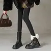 Botas de Nieve de Terciopelo de Invierno para Mujer Estilo Británico Retro Botines Cortos Meilade Hebilla de Cuero Suela Gruesa Cálida Tacón Grueso Botas Martin