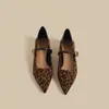 Sapatos Femininos Mary Jane Retro Francês Bico Fino Fivela Solado Macio Couro Macio Confortáveis Sapatos Baixos para Ir ao Trabalho