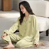 Pijama para Mujer, Cardigan de Algodón Puro, Pantalón de Manga Larga, Tallas Grandes, Ropa de Casa Dulce y Linda para Otoño e Invierno, Se Puede Usar Fuera de Casa