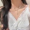 Dupla camada borla colar de pérolas design de nicho feminino camélia clavícula cadeia de luxo de alto nível de alto nível cadeia do pescoço