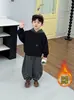 Conjunto de Moletom com Capuz e Pelúcia para Meninos Estilo Coreano Roupas Esportivas Bonitas para Crianças Conjunto de Duas Peças Roupas Estilosas para Bebês e Crianças Pequenas