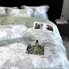 Juego de cuatro piezas de seda lavada con tacto fresco de verano, funda nórdica de seda helada, sábana y sábana bajera de Tencel sedosas y lisas estilo europeo para dormir desnudo