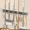 Clipe de Parede para Esfregão, Suporte para Vassoura e Esfregão, Gancho sem Furo, Suporte Fixo para Banheiro, Suporte de Armazenamento Atrás da Porta