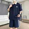 Traje Deportivo Casual Retro de Seda de Hielo para Hombre, Cuello Polo de Verano, Mangas Cortas con Bloques de Color, Adecuado para Adolescentes y Estudiantes de Secundaria