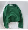 Moletom curto retrô estilo coreano, macio e aconchegante, de cintura alta e gola redonda, para mulheres petites, de caimento solto, fino, para outono