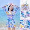 Verão Novo Manga Longa Proteção Solar Maiô Feminino Peça Única Vestido de Banho Decote V Cintura Férias na Praia Roupa de Banho de Renda