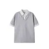 Camisa Polo Listrada Color Block Falsa de Duas Peças para Comércio Exterior Transfronteiriço Manga Curta Unissex Verão 2026 Solta Casual Gola Polo Camiseta