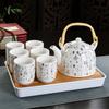 Xinmingxuan Cerámica Azul y Blanca Vintage con Filtro Juego de Té Doméstico Juego de Té Tetera de Porcelana Taza de Té Tetera de Cola Juego de Té