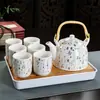 Juego de Té para el Hogar de Porcelana Azul y Blanca Retro con Filtro Tetera Cerámica Tazas de Té Olla con Asa Juego de Té