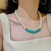 Conjunto de Colar, Pulseira e Brincos de Pérola de Água Doce e Amazonita Natural de Alta Qualidade 9-10mm