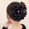 Pinza de Agarre Grande Flor de Capullo de Organza con Lazo Malla de Nube Tiburón de Lujo Ligero para la Parte Trasera del Cabello Pinza para el Cabello Femenina Elegante