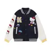 Jaqueta Baseball Estilo Rua Americana Fofa Hello Kitty para Homens e Mulheres, Tendência Nacional de Outono Bordada Solta Casual Jaqueta Casaco de Casal