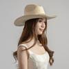 Chapéu de Cowboy de Aba Larga de Palha Tecido à Mão de Cano Alto com Lateral Enrolada, Nova Moda Europeia e Americana para Primavera e Verão, Chapéu de Palha Protetor Solar para Exterior