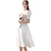 Vestido de Casamento Leve de Cetim, Vestido Simples de Verão Estilo Francês para Mulheres Baixas, Vestido Branco para Registro de Casamento, Vestido de Noivado, Vestido Branco de Coquetel para Mulheres