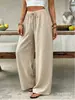 Calça pantalona de cor sólida para mulheres europeias e americanas, calça casual versátil com bolsos múltiplos e cordão, comércio exterior transfronteiriço da Amazon