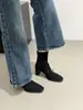 Botines de tacón alto para mujer, nueva colección otoño/invierno 2025, estilo retro francés, gamuza, tacón grueso, ajuste ceñido, elegantes botines de estilo coreano