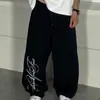 Y2k gótico moda de rua tendência americano retrô estampa de letras soltos moda casual reto perna larga calças ins