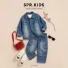Conjunto de Mezclilla para Niños 2026 Nuevo Elegante Moderno Bebé Otoño Ropa Infantil Borde Deshilachado Mezclilla Manga Larga Conjunto de Dos Piezas Moderno
