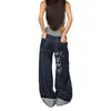 Jeans de pierna recta con estampado de lunares y patchwork retro americano para hombre y mujer, nuevos pantalones anchos de pierna ancha de largo hasta el suelo, ajuste holgado, estilo de dos piezas falso