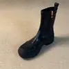Primeiro Encontro Estilo Esportivo Sazonal Sola Grossa Confortável Bico Redondo Elástico Ajuste Slim Botas Versáteis com Zíper Lateral para Tornozelo Feminino