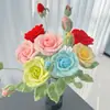 Flores Tejidas de Lana Flores Artificiales Hechas a Mano Rosa Crochet Rosas Terminadas 520 Día de San Valentín Día del Maestro