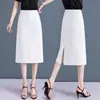 Falda midi recta de suave color rosa, con caída, hecha a medida, de cintura alta, estilo sencillo, adecuada para ir al trabajo en otoño, color liso versátil