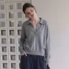 Suéter tejido de cuello polo para mujer, estilo casual y juvenil, nueva colección de otoño, top holgado y favorecedor de manga larga 7297