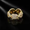 Anillo de nariz de cerdo estilo hip-hop transfronterizo europeo y americano, cobre incrustado con circonita, diseño hueco con diamantes, anillo moderno creativo y personalizado para hombre