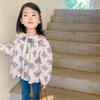 Camisa Roxo Floral de Manga Longa para Meninas, Nova Moda Primavera e Outono, Atacado de Roupas Infantis para Comércio Exterior