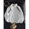 Sudadera pesada de doble raya estilo americano, cárdigan moderno para hombre primavera/otoño, corte holgado, cuello alto, chaqueta de béisbol para parejas
