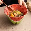 Tazón de Sandía con Cara Sonriente de Fábrica Tazón Doméstico para Sopa y Fideos Tazón de Ensalada Creativo Comercial de Color Bajo Esmalte Tazón de Arroz Lindo para Uso Personal