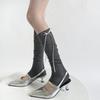 Conjunto de Meias Simples de Madeira Orelha de Madeira Empilhadas Moda Ins Algodão Cor Sólida Salto Alto Fita Laço Meia da Panturrilha para Mulheres
