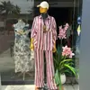 Ropa Femenina Transfronteriza Europea y Americana Verano 2026 Nueva Moda Camisa Rayada Holgada con Solapa Conjunto Casual de Pantalones Largos de Cintura Alta